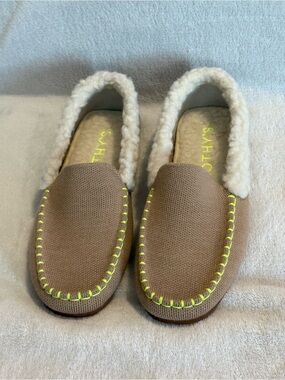 Rothy's Tan Textile Slipper Shearling Loafers Flat Women US 6 Yellow stitching